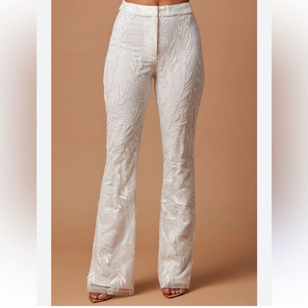 Fashion Nova White Embroidered Flare Pants